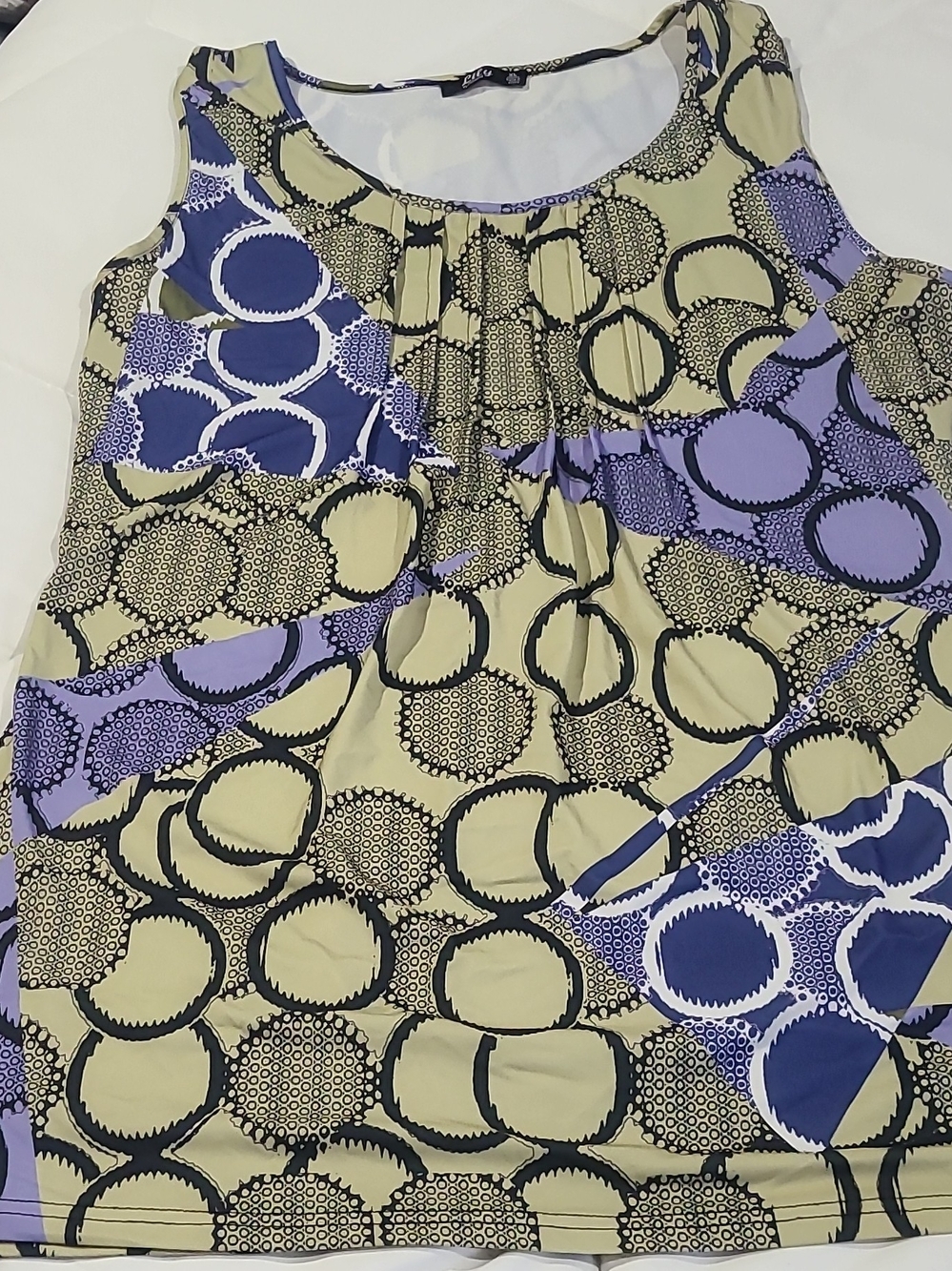 Lilly by Firmiana Womens Top XL Beige/Purple/Blue/Black Geometric Pleated